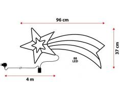 Figura luminosa, Stella cometa effetto ghiacciato 96 x h. 37 cm, 88 led bianco freddo e blu, con controller 3 velocità, figure di Natale 3D, decorazioni natalizie
