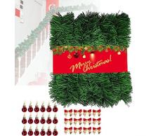 Ghirlanda di Natale con 22 m, decorazione artificiale in verde abete, con 45 fiocchi e 45 palline di Natale, può essere utilizzata per decorazioni festive, ghirlanda di Natale