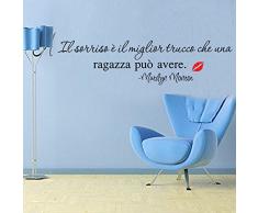 LifeUp Disegn Originale- Adesivo Murale Frase Italiano “ Il sorriso è il miglior trucco che una ragazza può avere ” Adesivo da Pareti Muri per Soggiorno Camera da Letto