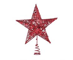VORCOOL Albero di Natale Topper Stella a Cinque Punte Albero di Natale Topper Decorazione Natalizia Puntelli Decorazione Tavola di Natale (25 Cm Rosso)