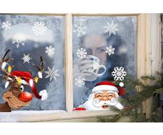 Tuopuda Natale Addobbi Adesivi Natale Vetrofanie Decorazione Vetrina Alce Babbo Natale Adesivo Murali Fai da te Finestra Sticker Rimovibile Fiocco di Neve Adesivi Natale Wallpaper (Multicolore)