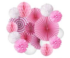 Decorazione rosa con pompon, pompon di fazzoletti di carta, decorazione di nozze per feste, ghirlanda del Ringraziamento, decorazione di compleanno, matrimonio, San Valentino (18 pezzi)