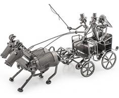 Carrozza da sposa in metallo, lunghezza 37 cm, dono di nozze con biglietto d'auguri "Mr. & Mrs.", fine soprammobile