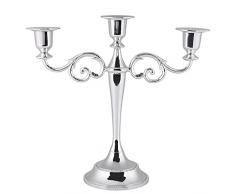 Tissting Portacandele a 3 Braccia Portacandele in Stile Europeo Decorazione di Nozze Candelabri Supporto Vintage a Lume di Candela per la Casa 2 Colori Opzionale(Argento)