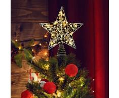 Albero di Natale Stellato, Stella DellAlbero di Natale da 25 cm, Stelle DellAlbero di Natale Con Design in Metallo e 20 Luci LED per La Decorazione Domestica di Natale (Argento)