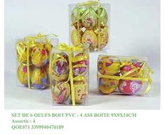 Idea Pasqua: confezione 6 uova pasquali decorate; oggetto decorativo; 4 decori assortiti