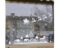 Vetrofania Natale 2x2 METRI Rimovibile, Vetrofanie Natalizie Vetrine Negozi, Sticker Decorativi Natele, Adesivi Natalizi Muro Vetri Finestre Casa, Babbo Natale Renne case innevate Fiocchi Neve