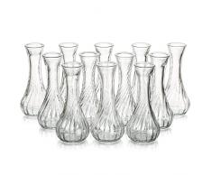 Vaso Di Boccioli Di Vetro Per Fiori - Hewory Set Di 12 Piccoli Vasi Sfusi Per Centrotavola Da Tavola, Mini Vaso Trasparente A Coste Con Rose Per Eventi Soggiorno Decorativo Floreale A Stelo Singolo