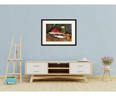 1art1 Vincent Van Gogh Poster Natura Morta Con Sgombri, Limoni E Pomodori, Dettaglio Quadro In Cornice Con Pregiato Passepartout | Immagini A Parete | In Una Cornice 80x60 cm