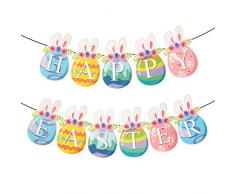 OPPRES 1 PCS Pasqua Banner Carta Colorata Ghirlanda Forma di Uovo Orecchio di Coniglio Fiore Carino Stelle Filanti Decorative per Feste Festival Accessorio 5 m di Lunghezza