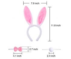3 Set Fascia per Orecchie da Coniglio, Bowtie e Coda per Coniglio Cosplay di Pasqua Festa Decorazione, 3 Colori