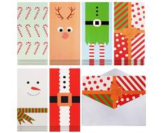 36Pz Cartoline Natale con Buste - Biglietti per Natale (18,4x9 cm) con 6 Motivi Natalizi - Biglietti Auguri Natale da 250 g/mq per Regalare Contanti, Assegni a Amici e Familiari - Cartoline Natalizie