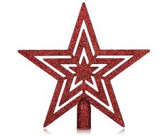 com-four® Stella Brillante per lAlbero di Natale - Decorazione Natalizia - Addobbo per la Punta dellAlbero - Stella Rossa Decorativa e Irrompibile (rosso)