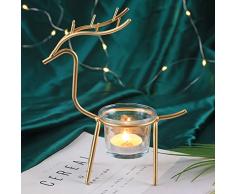 Saijer Portacandele in Ferro, Renna Portacandele in Metallo Natale Porta Candela Vetro Porta Tealight Candeliere in Ferro Tea Light Porta Candele Votive Portalumini per Soggiorno Matrimonio Festa Oro
