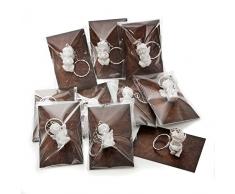 Give-away - Confezione da 10 mini angioletti decorativi per Natale, matrimonio, compleanno, 3,5 cm, in gesso, con mini cartolina in similpelle, colore: marrone