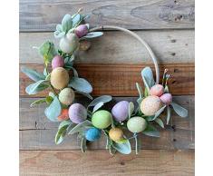 MISNODE Ghirlanda di Pasqua, decorazione per uova di Pasqua, 39,9 cm, per porta dingresso, ghirlanda di foglie verdi artificiali, ghirlanda di uova di Pasqua colorate