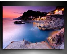 Quadro su tela - paesaggio Mare rocce città sera - foto leinwand24/aa0546, Legno, multicolore, 120x100 cm