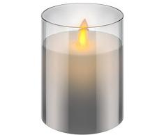 goobay 60370 - Candela a LED in vera cera in vetro, altezza 10 cm, senza fiamma, con fiamma mobile, candele alimentate a batteria, decorazione da tavolo a LED, candele a LED con timer