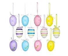 LRIO 12pcs Colorate Decorazioni Pasquali Uova di Pasqua,Uova Finte Pasqua, Uova di Pasqua da Appendere, di Plastica Multicolore per la Decorazione e Regali del Partito di Pasqua 6X4CM