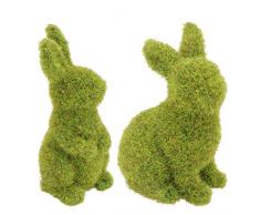 UPKOCH - 2 coniglietti pasquali, statuette decorative, coniglietti, conigli, conigli, seduti, in piedi, decorazione pasquale floccato, decorazione per giardino, casa, ufficio, festa, regalo di Pasqua