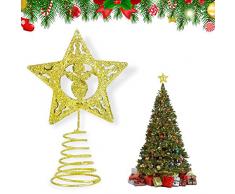 KATELUO Puntale per Albero di Natale, Punta Albero di Natale Argento,Natale a Forma di Stella Glitterata, per la Decorazione dellalbero di Natale e la Decorazione Domestica, Bar, Hotel, Ristorante