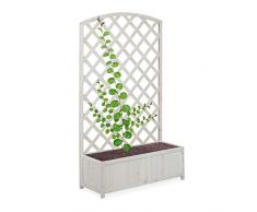 Relaxdays Fioriera con Spalliera, in Legno, Sostegno per Rampicanti, Balcone Giardino, 59 l, Alto, 152,5x89,5x35, Bianco