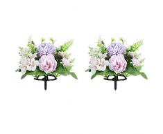 Nuptio 2 Pezzi Fiori Artificiali Centrotavola Floreale Tavola per Festa Matrimonio, Finto Fiore Finto con Base Plastica, Bouquet Fiori Finti Composizioni per Addio Nubilato Arredamento(Viola Bianco)