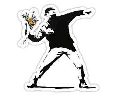Banksy Rage Flower Thrower Design - Adesivo da parete in vinile per finestre, auto, laptop, vinilico, Large - 20x18cm