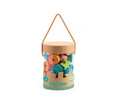 Djeco FILACOLOR - Perline di Legno E Corda - Colori E Forme - 24 Pezzi - Mesi 18+ DJ 06160