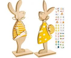 2 Pcs Coniglio Pasquale Decorazioni,Statuetta Coniglio in Legno,Decorazioni Coniglietto in Legno,Ornamenti di Artigianato Coniglio in Legno,Coniglietti Pasquali In Legno,Pasqua Legno Coniglietti