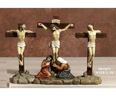 Paben Articoli Religiosi Set Crocifissione di Gesù e 2 ladroni in Resina, presepe Pasquale, Pasqua, Altezza cm.12,5 Lung.cm.19