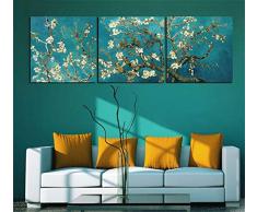 HMOTR Trittico in Fiore Mandorlo Immagini Van Gogh Riproduzione Pittura Wall Art Stampe su Tela per la Decorazione domestica-60cmx60cmx3Pcs-NO_Frame
