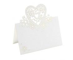 JZK 50 Perlato bianco cuore segnaposto segnatavolo carta bomboniera per matrimonio compleanno nascita battesimo comunione laurea Natale