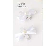 6 PEZZI MOLLETTE FIOCCO IN RASO SEGNAPOSTO CHIUDIPACCO DECORAZIONE BOMBONIERE NOZZE MATRIMONIO (FIOCCO BIANCO)