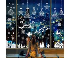 Tuopuda Adesivi Murali Addobbi Natalizi Vetrine 156 PZ Decorazioni Natale Rimovibile Vetrofanie Natalizie Natale Renna Fiocco di Neve Stickers per Vetrine Negozi Casa Interni Esterno, A