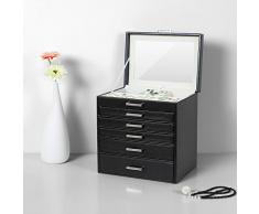 SONGMICS Portagioie Cassettiera a 6 Ripiani con 5 Cofanetto Custodia Scatola Organizzatore Nero JBC138B