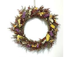 Ghirlanda di fiori rustici naturali da 17 pollici, ghirlanda appesa a secco di benvenuto per la decorazione della finestra della porta dingresso