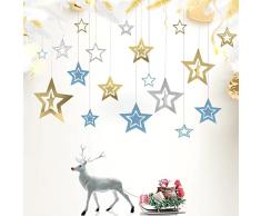 21 pezzi Ghirlanda di carta glitterata, Decorazioni di stelle metalliche 3D, Ghirlanda di carta glitterata a forma di stella, glitterate a forma di stella da appendere per albero di Natale