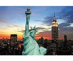 1art1 New York Poster XXL Statua della libertà E Skyline al Tramonto del Sole Stampa Geante 120x80 cm