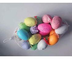 Uova di Pasqua Decorate, 20 PCS (Ogni Uovo ha Un Motivo) Uova di Pasqua Colorate da Appendere, Pittura di Artigianato Fai da Te di Pasqua, Uova Pasquali con La Corda, Ideale per Pasqua