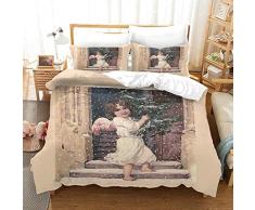 UJLMUE Set Biancheria da Letto 3 Pezzi angioletto bianco di Natale Set Copripiumino 260x240cm con 2 Federe 50x75cm, Copripiumini in Microfibra con Cerniera 3D Copripiumino Per Il Matrimoniale