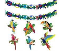 DUGYIRS 6 Pezzi Ritagli di Carta a Nido Dape di Uccelli Tropicali e 2 Pezzi Ghirlanda di Carta per il Partito Luau Compleanno Bambini Decorazioni per Feste Tropicali Aula Materna Forniture