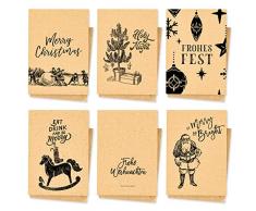 Weidebach® Set di 10 eleganti biglietti di Natale nero/bianco + 1 biglietto extra Santa Claus, con 11 buste marroni in carta kraft, biglietti di Natale con motivi unici