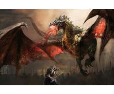 1art1 Draghi Poster XXL Il Cavaliere Che Combatte Il Drago Stampa Geante 120x80 cm