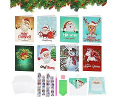 8 Pezzi 5D Biglietti Natalizi Diamond Painting,Cartolina di Natale,Biglietti di Auguri Natalizi,Auguri Natalizio Carte,Biglietti di Buon Natale,DIY Diamond Painting Biglietto Auguri