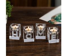 Sziqiqi Set di 4 Portacandele in Vetro Trasparente, Portalumini in Cristallo Porta Tealight per la Decorazione della Casa Cena a Lume di Candela Regalo di Inaugurazione della Casa, Home