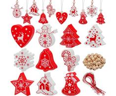 Annhao 50 Pezzi Ornamenti Natalizi in Legno da Appendere, Addobbi Natalizi Albero di Natale Addobbi, Pendenti Legno Natalizi Addobbi Albero, per Decorazioni Albero di Natale Fai da Te (Bianco + Rosso)