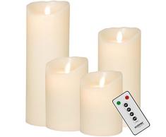 sompex Flame - Candela a LED in vera cera, telecomando, avorio, altezza: set da 4 (10-23 cm + telecomando)