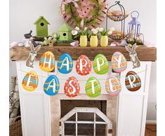 Felicey - Festone pasquale con scritta in lingua inglese “Happy Easter Banner per pasque” (lingua italiana non garantita)