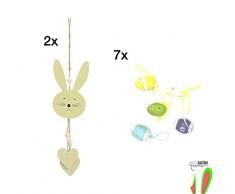 8 uova di Pasqua colorate nei colori: verde, arancione, rosa, giallo, menta e molto altro ancora. Da appendere come decorazione pasquale/decorazione pasquale/decorazione/decorazione da appendere, per Pasqua, 2 coniglietti di Pasqua